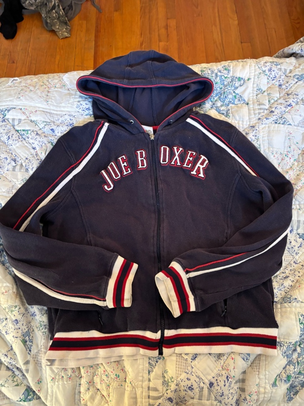 Joe Boxer Navy Zip Hoodie with Red & White Stripe Accents